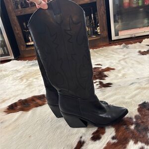 Arizona Jean Company Black Western-Inspired Leather Mid-Calf Boots